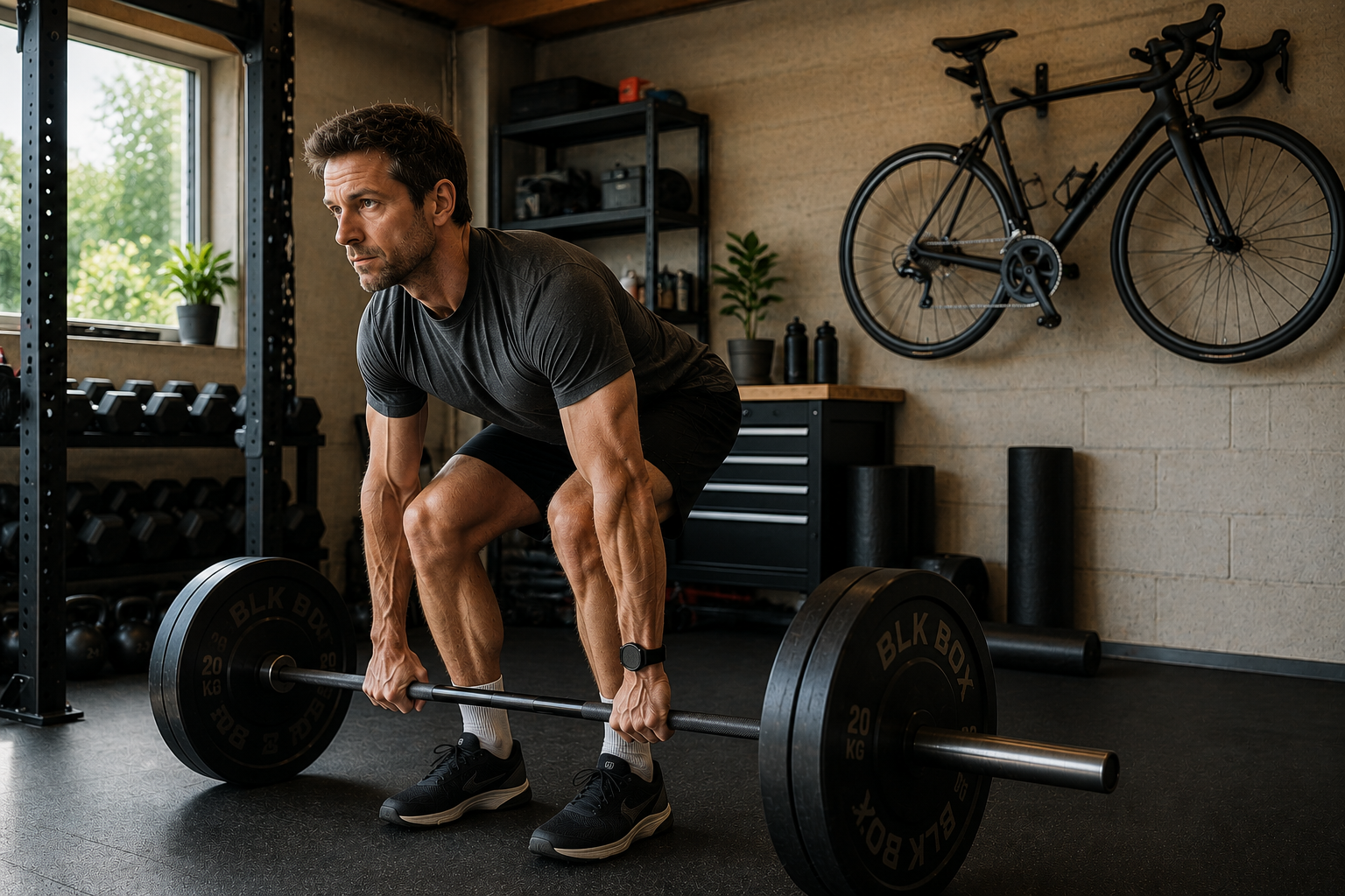 Cyclist combining strength training with riding